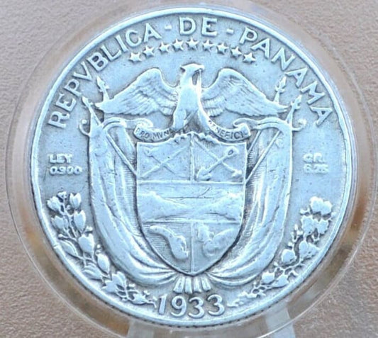 Rarer 1933 Panama 1/4 Balboa - Great Condition, XF - Silver Quarter Balboa Coin 1933 Panama, Only 120,000 Made, High Grade