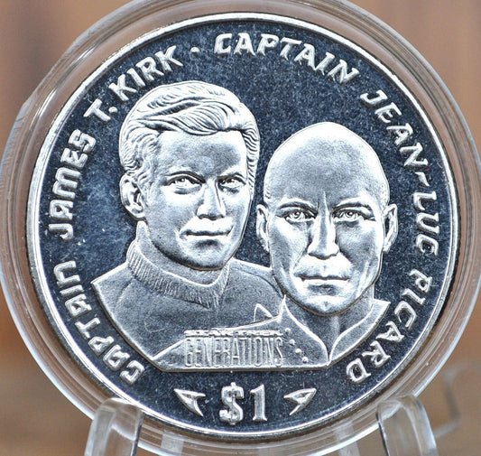 Captain James T Kirk and Jean-Luc Picard Dollar - 1995 Republic of Liberia 1 Dollar - Cool Star Trek Coin from Liberia Commemorative