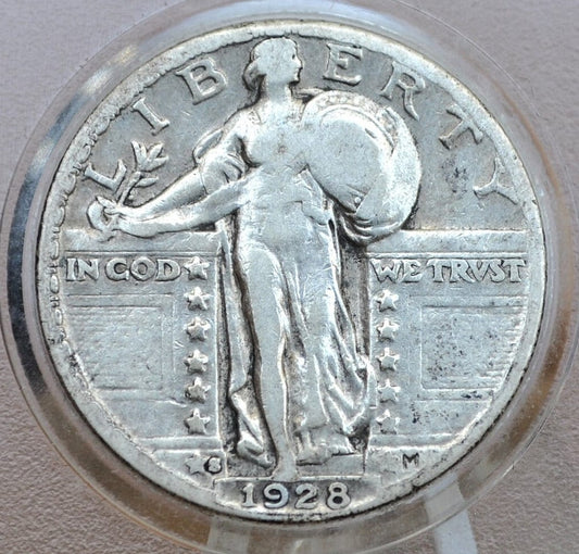 1928 S Standing Liberty Silver Quarter - Very Good Grade / Condition - Quarter Collection - Liberty Standing 1928S