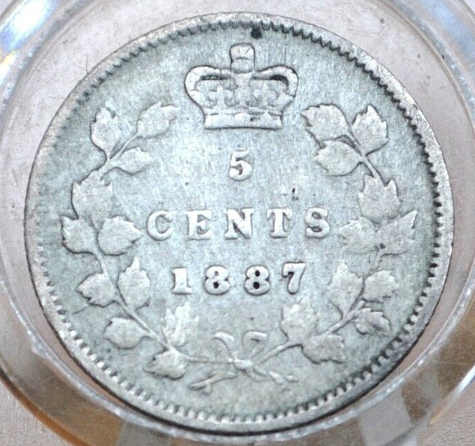 1887 Canadian Silver 5 Cent Coin, Key Date - Choose by Grade / Coin - Queen Victoria - Canada 5 Cent Sterling Silver 1887 Canada Small 5