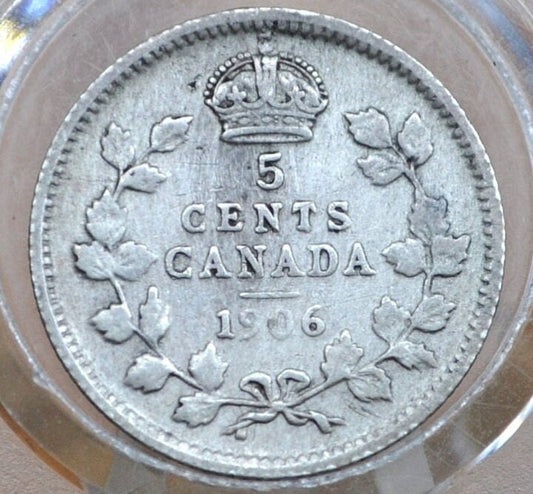 1906 Canadian Silver 5 Cent Coin - VF (Very Fine) Condition - King George - Canada 5 Cent Sterling Silver 1906 H Canada - Lower Mintage