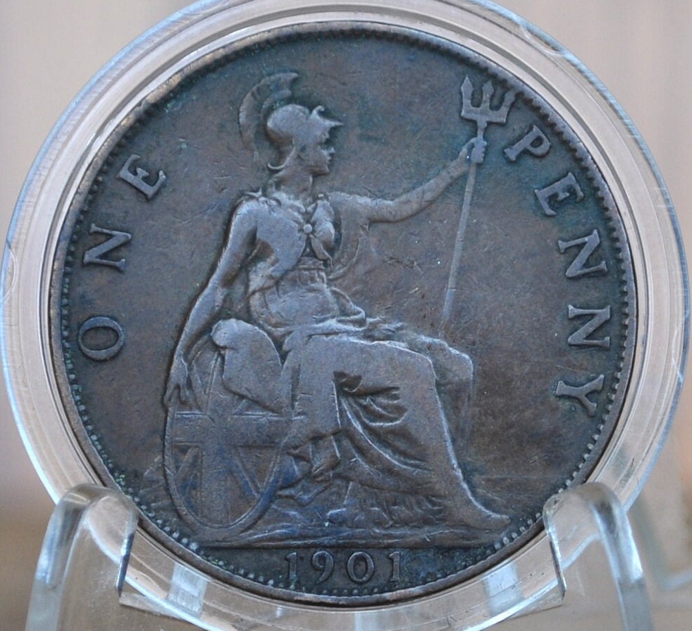 1900 Great Britain One Penny - F (Fine) Condition - UK Large Penny 1900 - Queen Victoria 1 Penny - Bronze - UK penny Old Head 1900