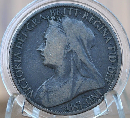 1900 Great Britain One Penny - F (Fine) Condition - UK Large Penny 1900 - Queen Victoria 1 Penny - Bronze - UK penny Old Head 1900