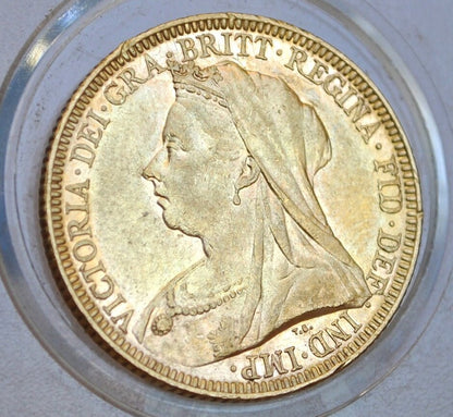 1893-M Great Britain Gold Sovereign Melbourne Mint - AU Grade / Condition, Beautiful Coin, Lustrous - UK Gold Sovereign 1893 Australia