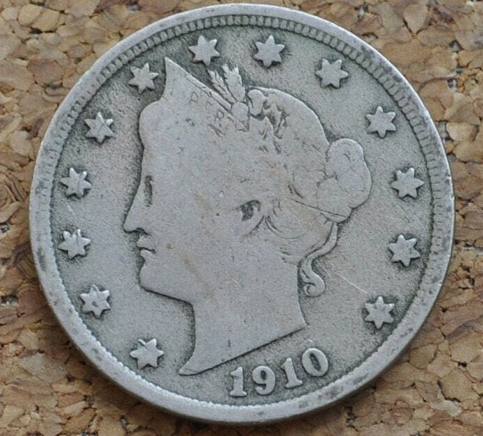 1910 V Nickel - 1910 Liberty Head Nickel - VG-VF (Very Good to Very Fine) Choose by Grade - Liberty Nickel - Collectible, Great for Jewelry