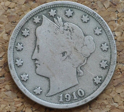 1910 V Nickel - 1910 Liberty Head Nickel - VG-VF (Very Good to Very Fine) Choose by Grade - Liberty Nickel - Collectible, Great for Jewelry