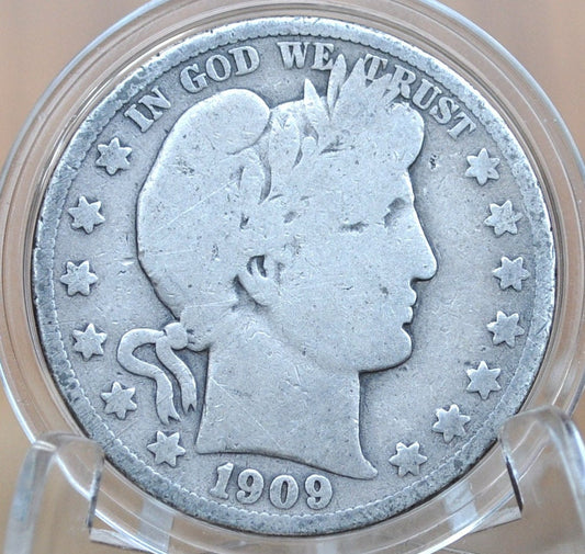 1909-S Barber Silver Half Dollar - VG (Very Good) Condition - San Francisco Mint - 1909S Half Dollar 1909 S Barber 50 Cent Coin 1909 US