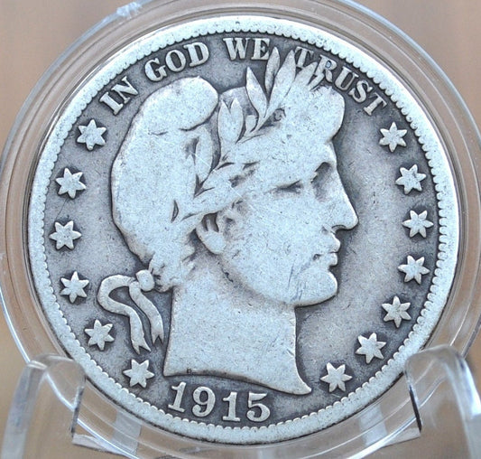 1915-S Barber Silver Half Dollar - VG (Very Good) Condition - San Francisco Mint - 1915S Half Dollar 1915 S Barber 50 Cent Coin 1915 US