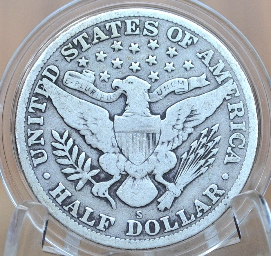 1915-S Barber Silver Half Dollar - VG (Very Good) Condition - San Francisco Mint - 1915S Half Dollar 1915 S Barber 50 Cent Coin 1915 US