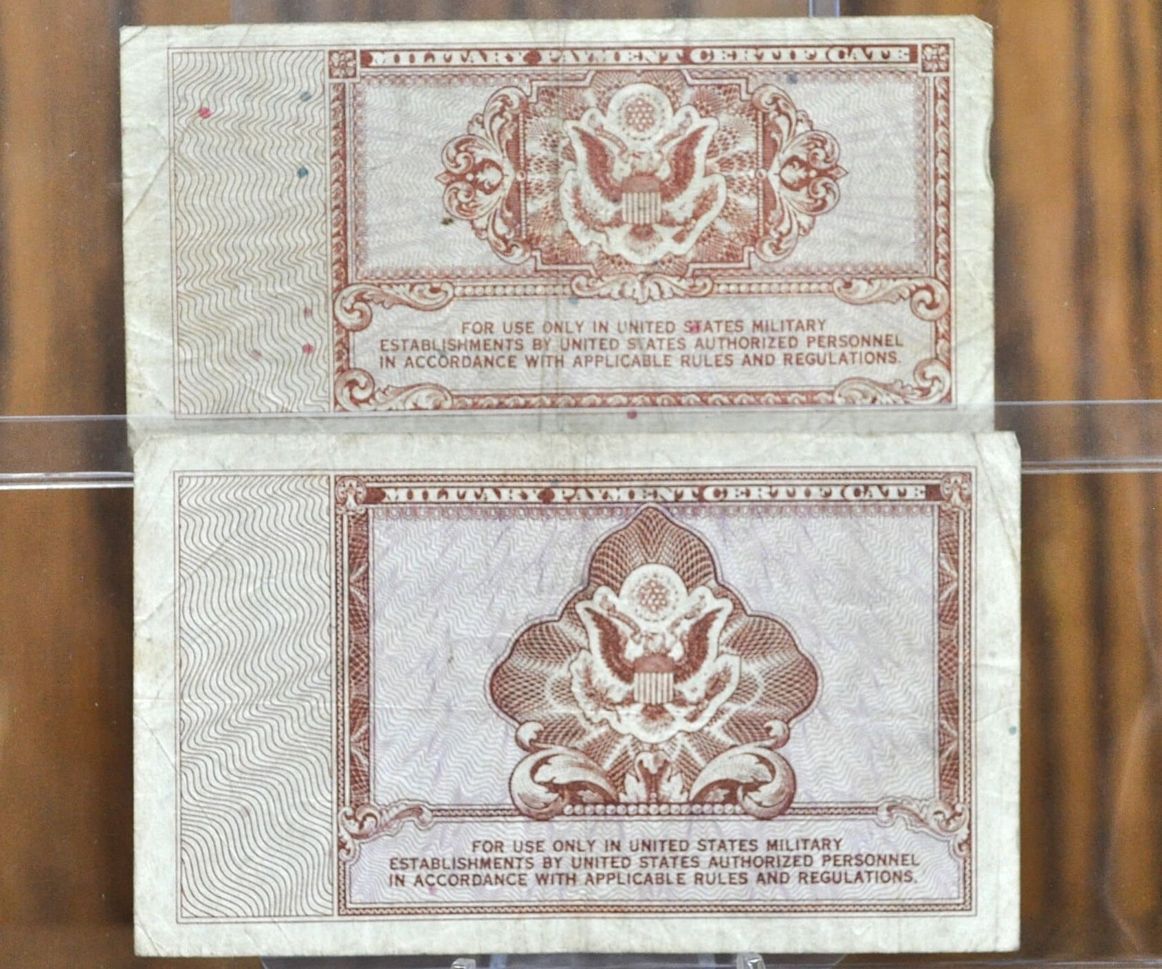 Set of Two Military Payment Certificates Series 472 - 10 Cent and 1 Dollar MPCs From Series 472 - Military Payment Certificates 1948