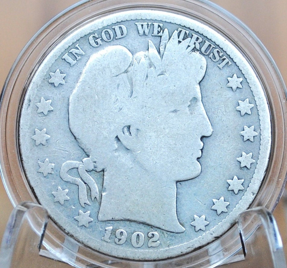 1902-S Barber Silver Half Dollar - G+ (Good Plus) Grade/Condition - San Francisco Mint, 1902S Half Dollar 1902 S Barber 50 Cent Coin 1902 US