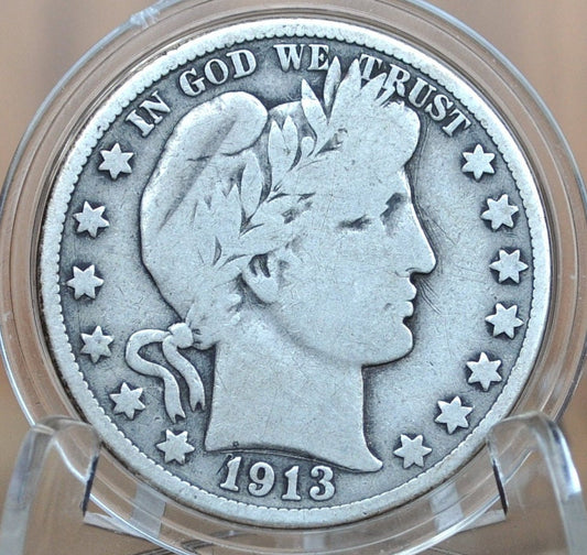 1913-D Barber Half Dollar - VG (Very Good) Grade/Condition, Denver Mint 1913 Silver Half Dollar 1913 D Barber 1913D Half Dollar, Low Mintage