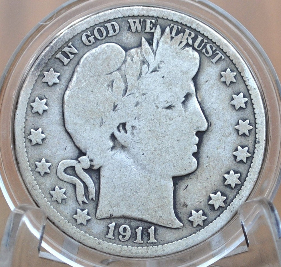 1911 Barber Silver Half Dollar - VG (Very Good) Condition - Philadelphia Mint - 1911 Half Dollar 1911 Barber 50 Cent Coin 1911 US