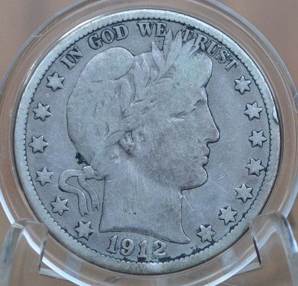 1912-D Barber Half Dollar - VG+ (Very Good/VG10)-Denver Mint-1912D Silver Half Dollar 1912 D Barber 1912D Half Dollar, Nice Coin Better Date