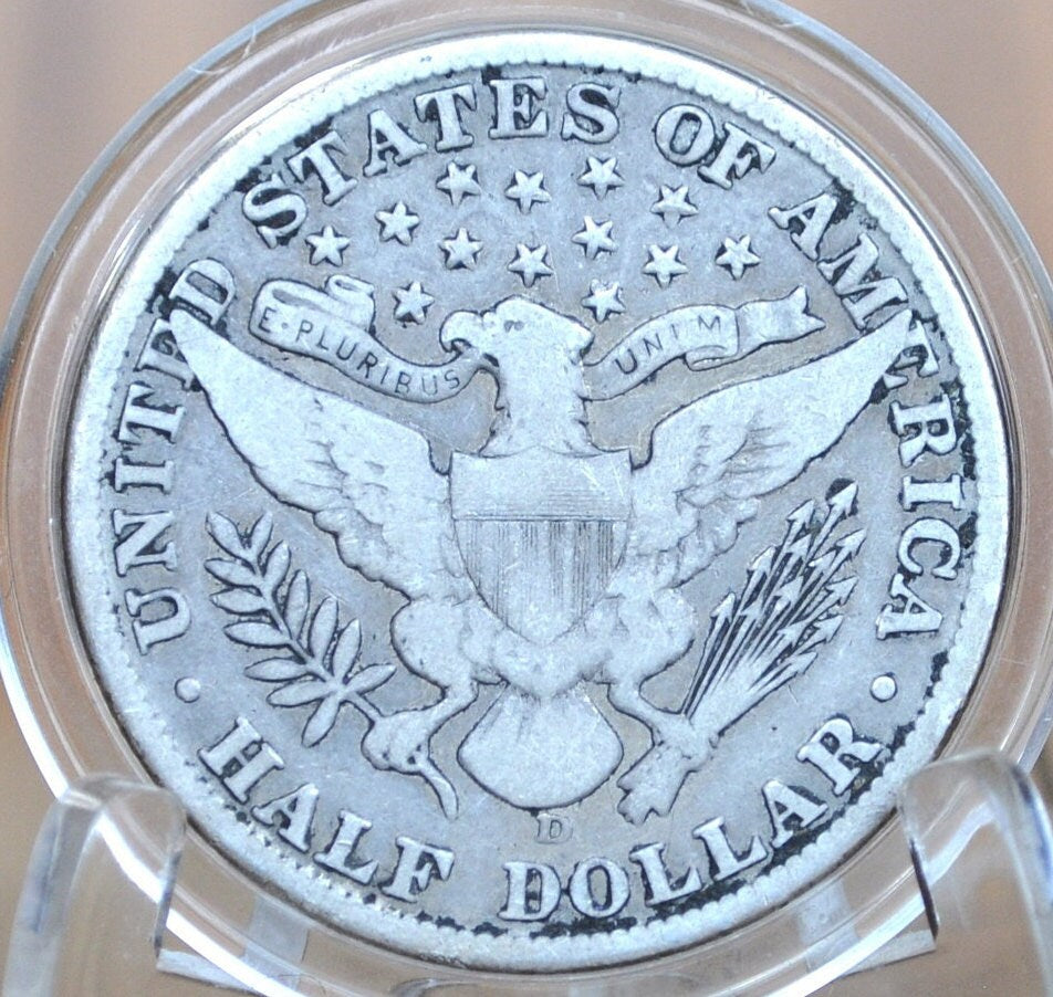 1912-D Barber Half Dollar - VG+ (Very Good/VG10)-Denver Mint-1912D Silver Half Dollar 1912 D Barber 1912D Half Dollar, Nice Coin Better Date