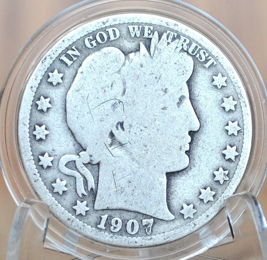 1907 Barber Silver Half Dollar - G (Good) Grade/Condition, Philadelphia Mint 1907 Half Dollar 1907