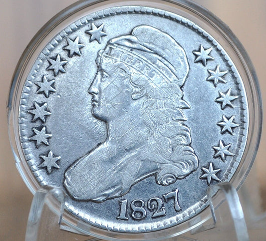 1827 Capped Bust Half Dollar - VF (Very Fine); Lower Price Because of Scratches & Cleaning - 1827 Half Dollar US Half Dollar 1827
