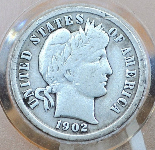 1902 Barber Silver Dime - VG+ (Very Good) Grade/Condition - 1902 Dime Philadelphia Mint