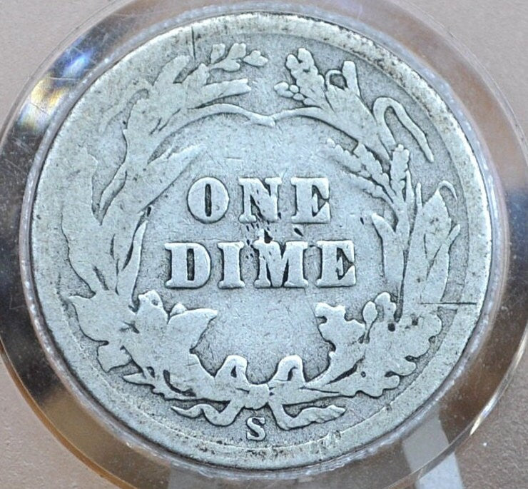 1907-S Barber Silver Dime - G (Good) Grade / Condition, Better Date! San Francisco Mint 1907 Dime