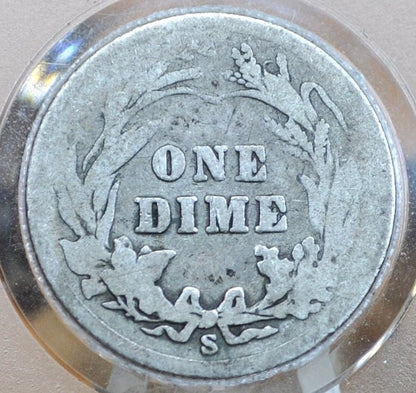 1905-S Barber Silver Dime - G (Good) Grade/Condition, Better Date San Francisco Mint 1905 Dime