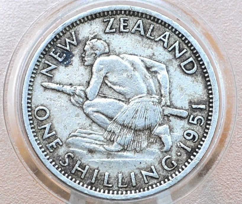 1951 New Zealand Silver Shilling - Great Condition, XF - 1951 New Zealand One Shilling, Low Mintage Coin