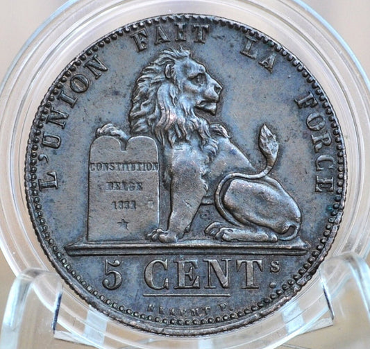 1848 Belgian 5 Centimes - AU, Mint Luster Visible - Leopold I - 1848 Belgium 5 Cents, Incredible Coin for a collection