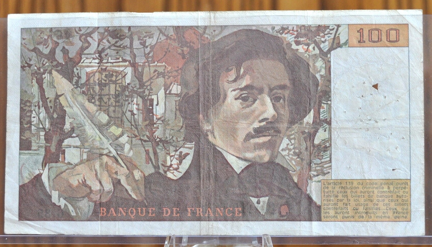 1980 France 100 Franc Banknote - Eugene Delacroix Type - Pick Number 154a (P#154a) - French One Hundred Francs Banknote 1980