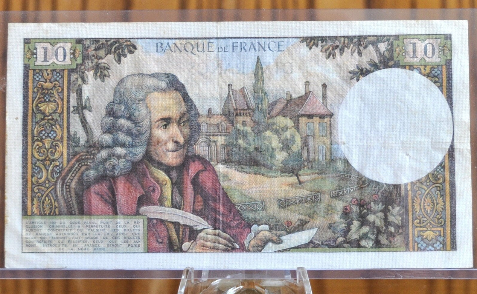 1972 France 10 Franc Banknote - Voltaire Type - Pick Number 147d (P#147d), VF - French Ten Francs Banknote 1972 1-6-1972