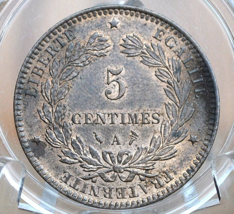 1897 France 5 Centimes - Uncirculated Red/Brown, Luster Visible - 5 Centimes 1876 France - Great Coin for a collection, Paris Mint 1897