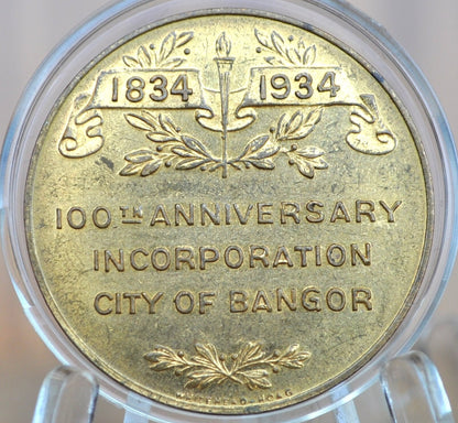 1934 City of Bangor Maine Centennial Town Medal - Bronze - Bangor ME Anniversary Medal Vintage Bronze Medal 1934