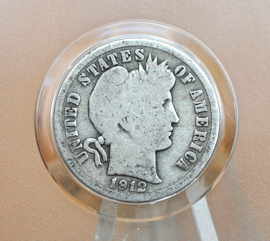 1912-S Barber Silver Dime - G (Good) Grade / Condition - San Francisco Mint - 1912S Barber Dime 1912 S Liberty Head Dime