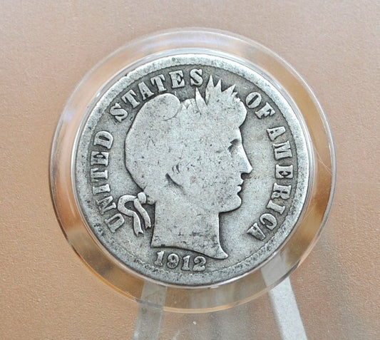 1912-S Barber Silver Dime - G (Good) Grade / Condition - San Francisco Mint - 1912S Barber Dime 1912 S Liberty Head Dime