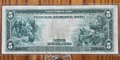 1914 5 Dollar Federal Reserve Note Large Size Fr847A - XF (Extremely Fine) - Boston 1914 Five Dollar Bill Large Note 1914-A Boston Fr#847A