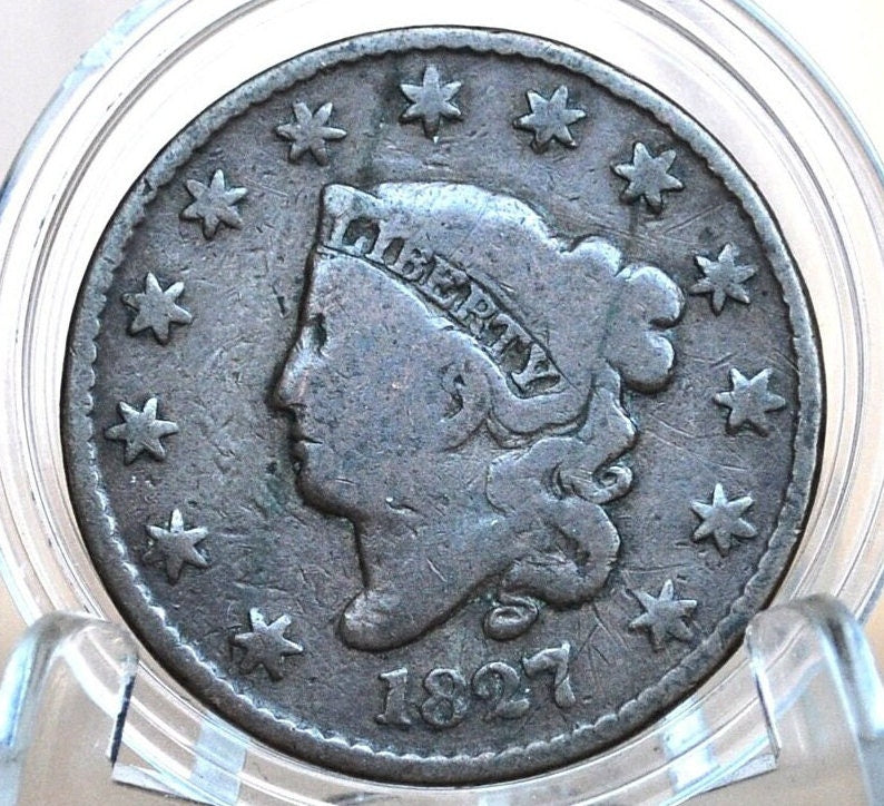 1827 Matron Head Large Cent - VG (Very Good), Better Date! - 1827 Liberty Head Cent - 1827 US Large Cent - Matron Head 1816 to 1835