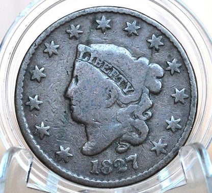 1827 Matron Head Large Cent - VG (Very Good), Better Date! - 1827 Liberty Head Cent - 1827 US Large Cent - Matron Head 1816 to 1835