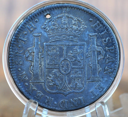 1805 Th Spanish 8 Reales, Mexico - Xf+ Detail, Holed - Spanish Silver Colonial Era Coin - 1796 Fm - Carolus Iiii - 1805 Eight Reales Mexico
