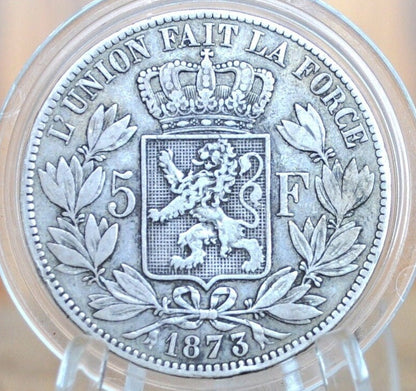 1873 Belgian 5 Franc Silver - Leopold II - 90% Silver Belgian 5 Francs Coin 1873