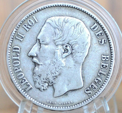 1873 Belgian 5 Franc Silver - Leopold II - 90% Silver Belgian 5 Francs Coin 1873