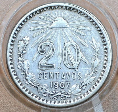 1907 20 Centavos Mexico Silver - XF (Extremely Fine) Grade/Condition - Mexican 20 Centavos 1907 Silver, Great Coin!