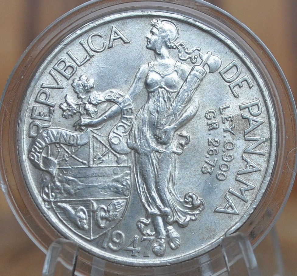 1947 Panama 1 Balboa - AU, Great Mint Luster, Silver, Only 500,000 Made! High Grade Scarce Coin, Balboa 1947 Panama