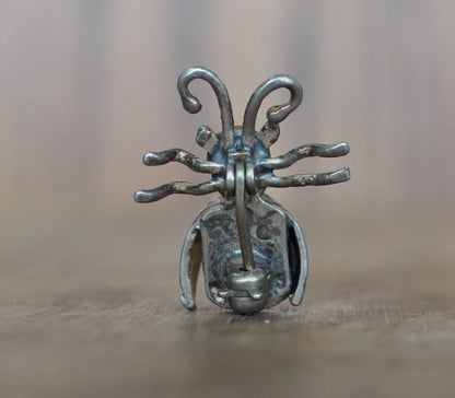 Awesome Vintage Bee Pin! Sterling Silver, Opal Stone - Silver Bee Pin / Sterling Honeybee Pin - Bug Jewelry, Vintage Bee Jewelry!