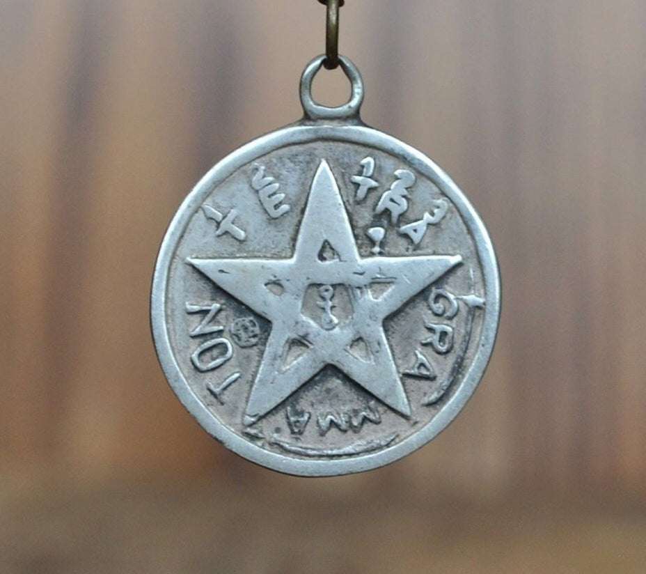 Antique Sterling Silver Tetragrammaton Pendent - Vintage Pentagram Medallion - Pentagram Jewelry; Genuine Antique