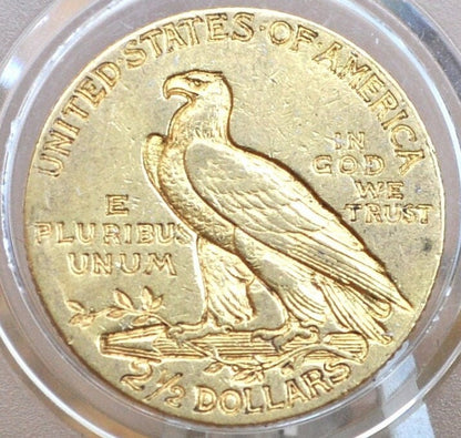 1908 2.5 Dollar Gold Coin, AU Beautiful Coin, Two and a Half Dollar Gold 1908 Indian Head Gold Quarter Eagle, Affordable, Historic Coin Type