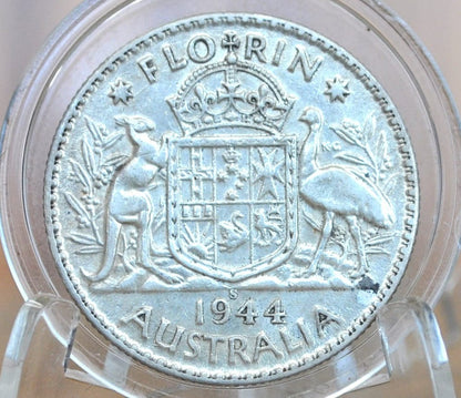 1944-S Australian Silver Florin - XF+ Grade/Condition - 1944S Florin Australia 1944 S 2 Shillings 1944 - Great Coin! Sterling Silver