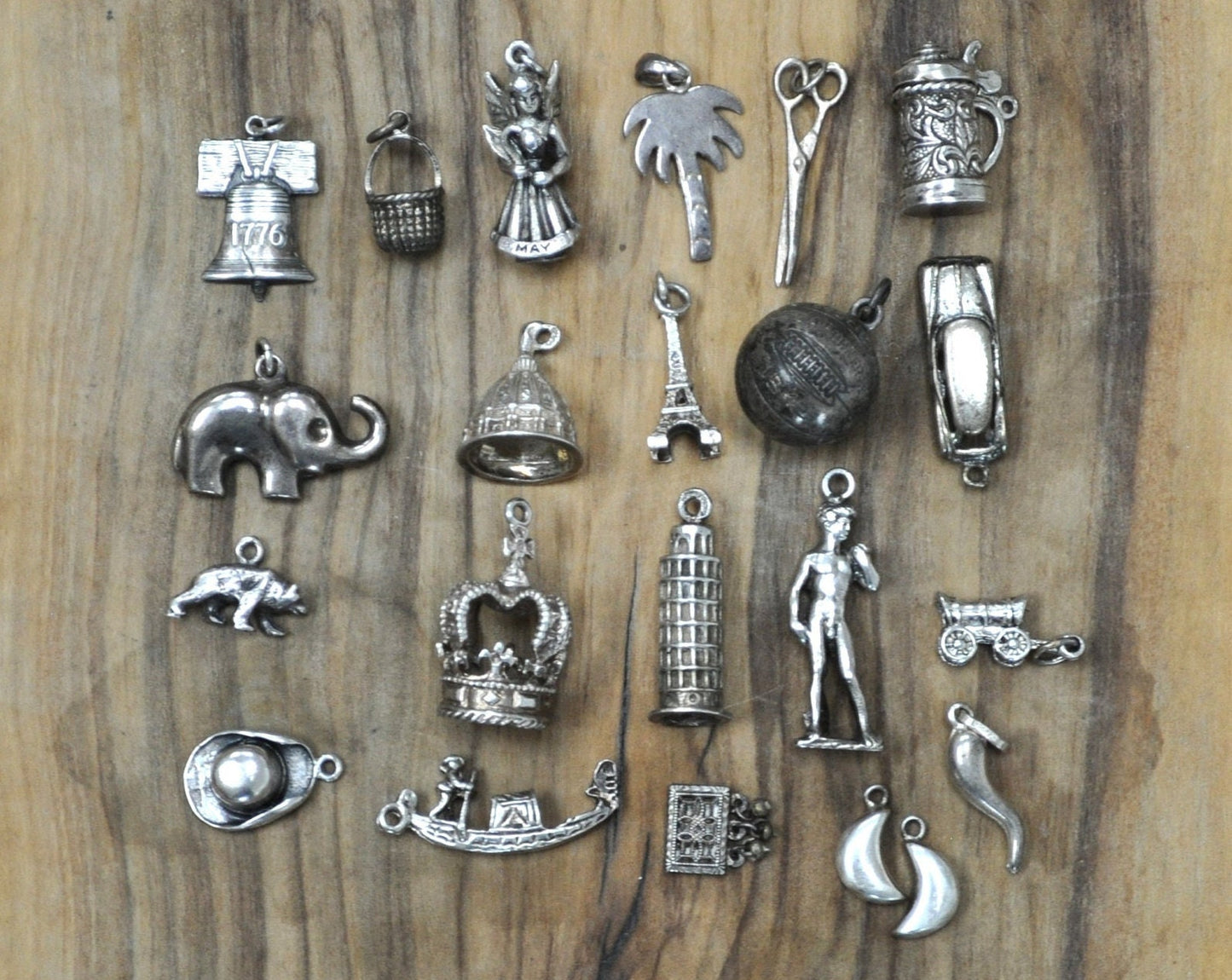 Vintage Sterling Silver Charms! Choice of Charm! Bracelet Charms, Travel Charms, Working Charms, Baseball, Stein, Eifel Tower, + many more!