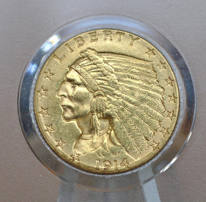 1914-D 2.5 Dollar Gold Coin - Choice AU, Beautiful Coin - 1914D Quarter Eagle Gold 1913 Indian Head Gold, Affordable Price, Historic Coin