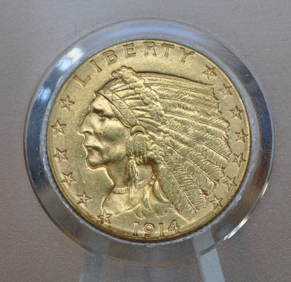 1914-D 2.5 Dollar Gold Coin - Choice AU, Lustrous Coin - 1914D Quarter Eagle Gold 1914D Indian Head Gold, Affordable Price, Historic Coin