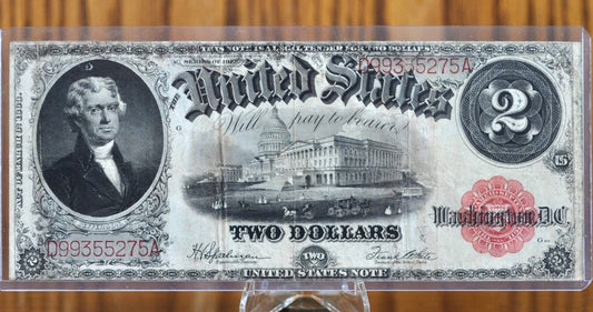 1917 2 Dollar Bill - VF (Very Fine) Grade / Condition - Rarer Note - 1917 Horse Blanket Note Two Dollar Bill Bracelet back Fr#60 Fr60