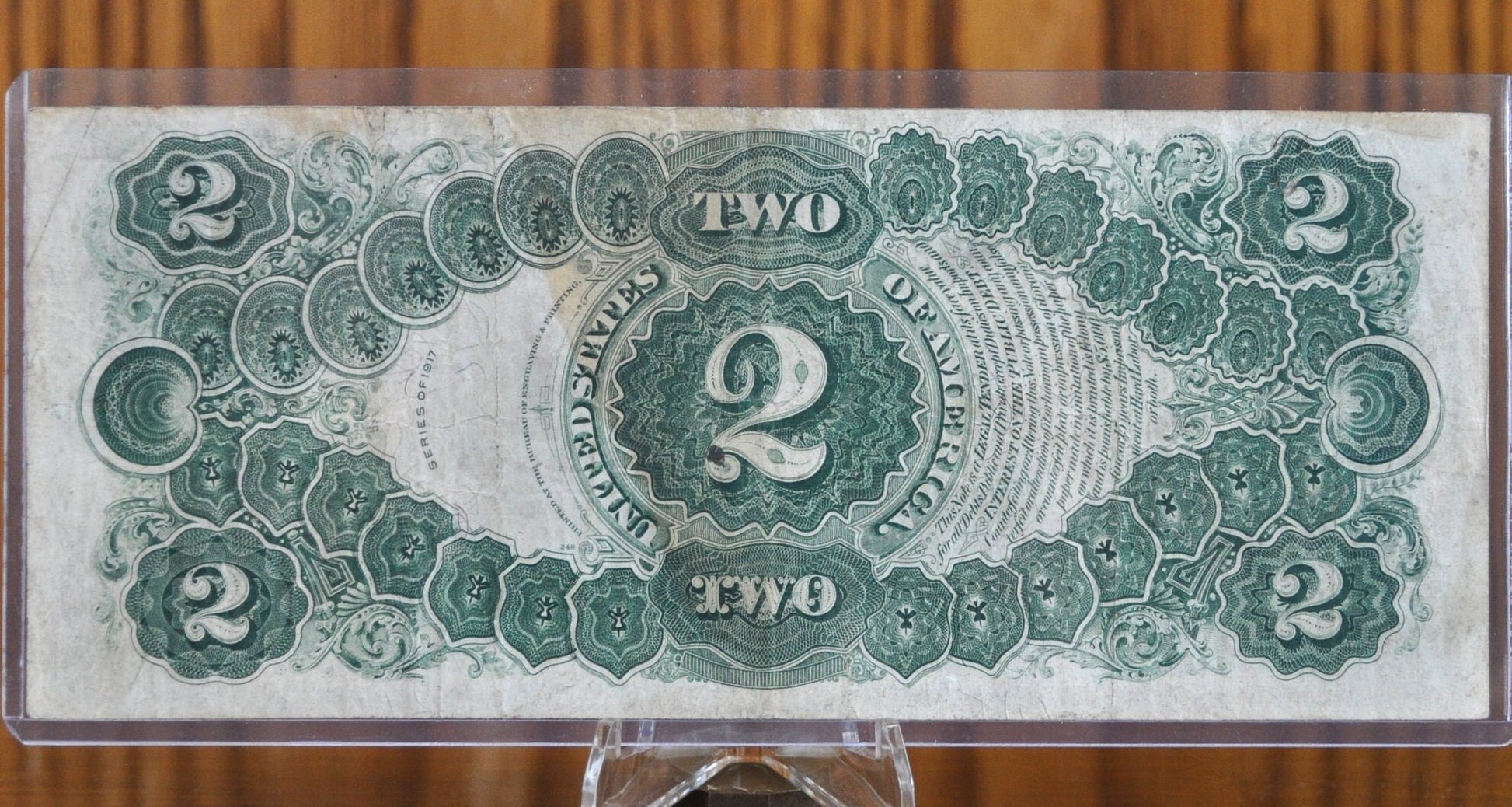 1917 2 Dollar Bill - XF Grade / Condition - Rarer Note - 1917 Horse Blanket Note Two Dollar Bill Bracelet back Fr#60 Fr60