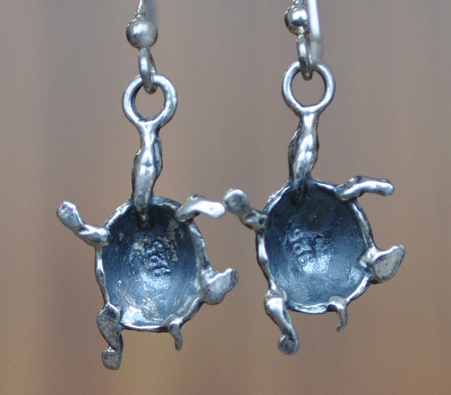 Antique Sterling Turtle Earrings - Vintage Earrings - Animal Earrings- Lovely Pieces - 925 Silver / Sterling Silver